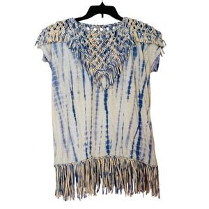 ANTHROPOLOGIE Pepin Macrame Tie Dye Fringe Top Size Medium